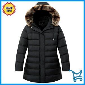 Plus Size Down Puffer Coat Windproof Waterproof Detachable Hood Winter Travel